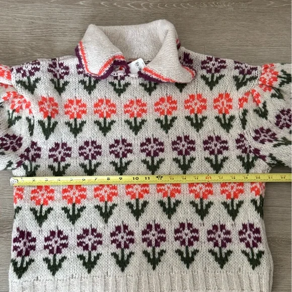 NWT Free People Frills Sweater Cottagecore Bohemian Floral Boho Collar Medium - Picture 7 of 9